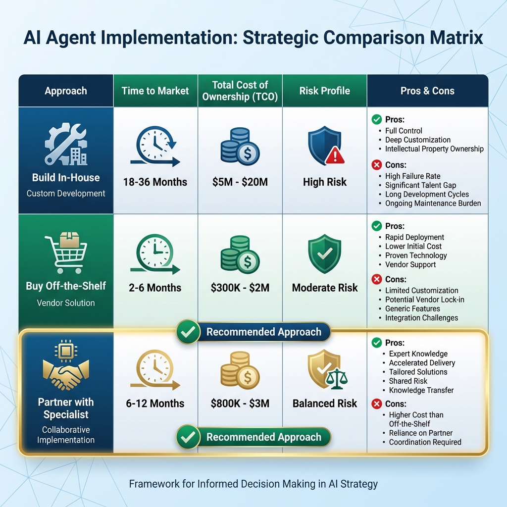 AI Agent Implementation Strategy Comparison Matrix - Build vs Buy vs Partner