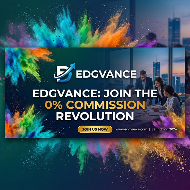 Edgvance zero commission ecommerce platform India final banner with logo and Holi color splash.