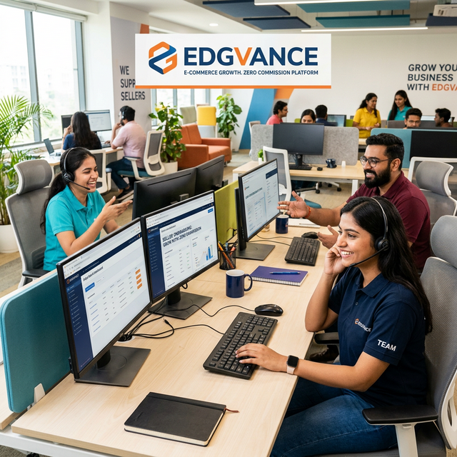 Friendly Indian customer support team helping ecommerce sellers on Edgvance zero commission platform.