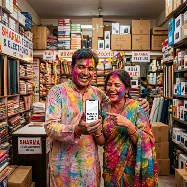 Happy Indian seller celebrating business growth and profits on Edgvance zero commission ecommerce platform.