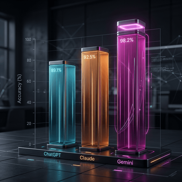 AI accuracy testing ChatGPT vs Claude vs Gemini showing factual correctness comparison 50 questions