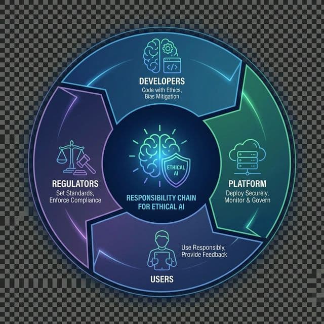 AI ethics framework diagram showing responsibility chain ByteDance developers users platforms for Seedance 2.0 content