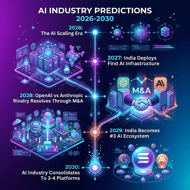 AI industry predictions timeline 2026 to 2030 infrastructure M&A consolidation platforms future development