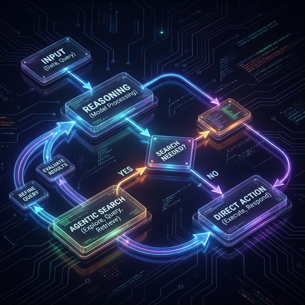 Flowchart showing how an AI agent uses search in its decision-making process