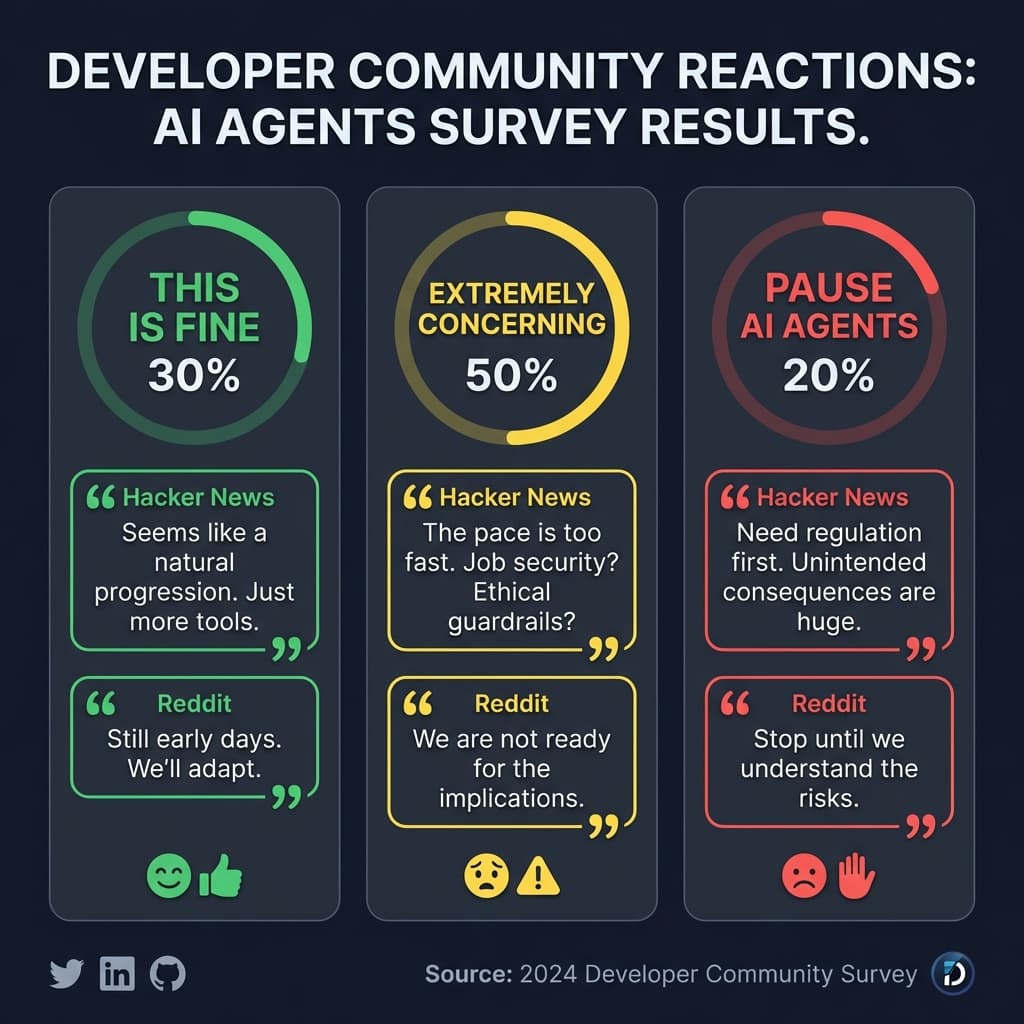 Developer community social media reactions to AI agent attack showing divided opinions on safety