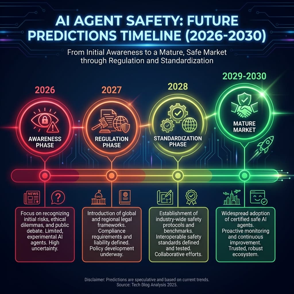 Future predictions timeline AI agent safety regulations and capabilities 2026 to 2030