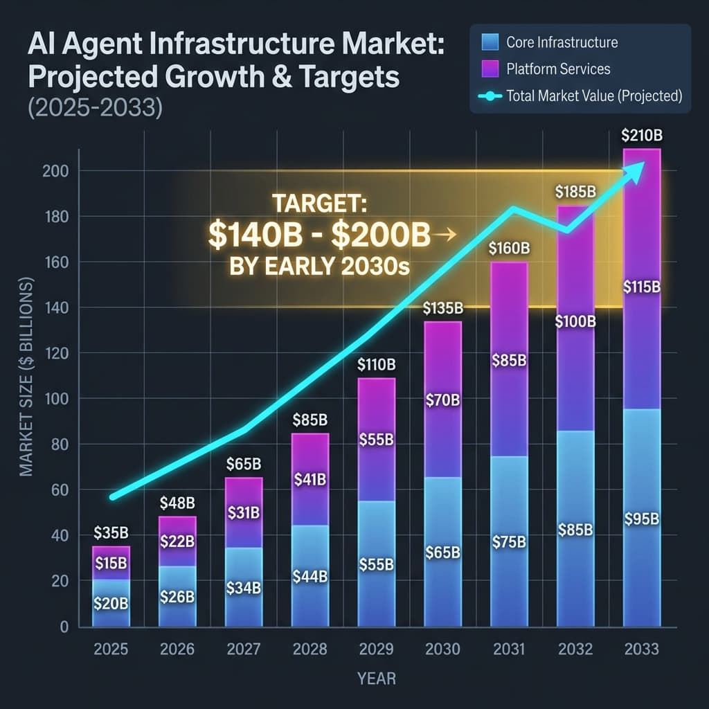 AI agent infrastructure market size projection 140 to 200 billion dollars by early 2030s