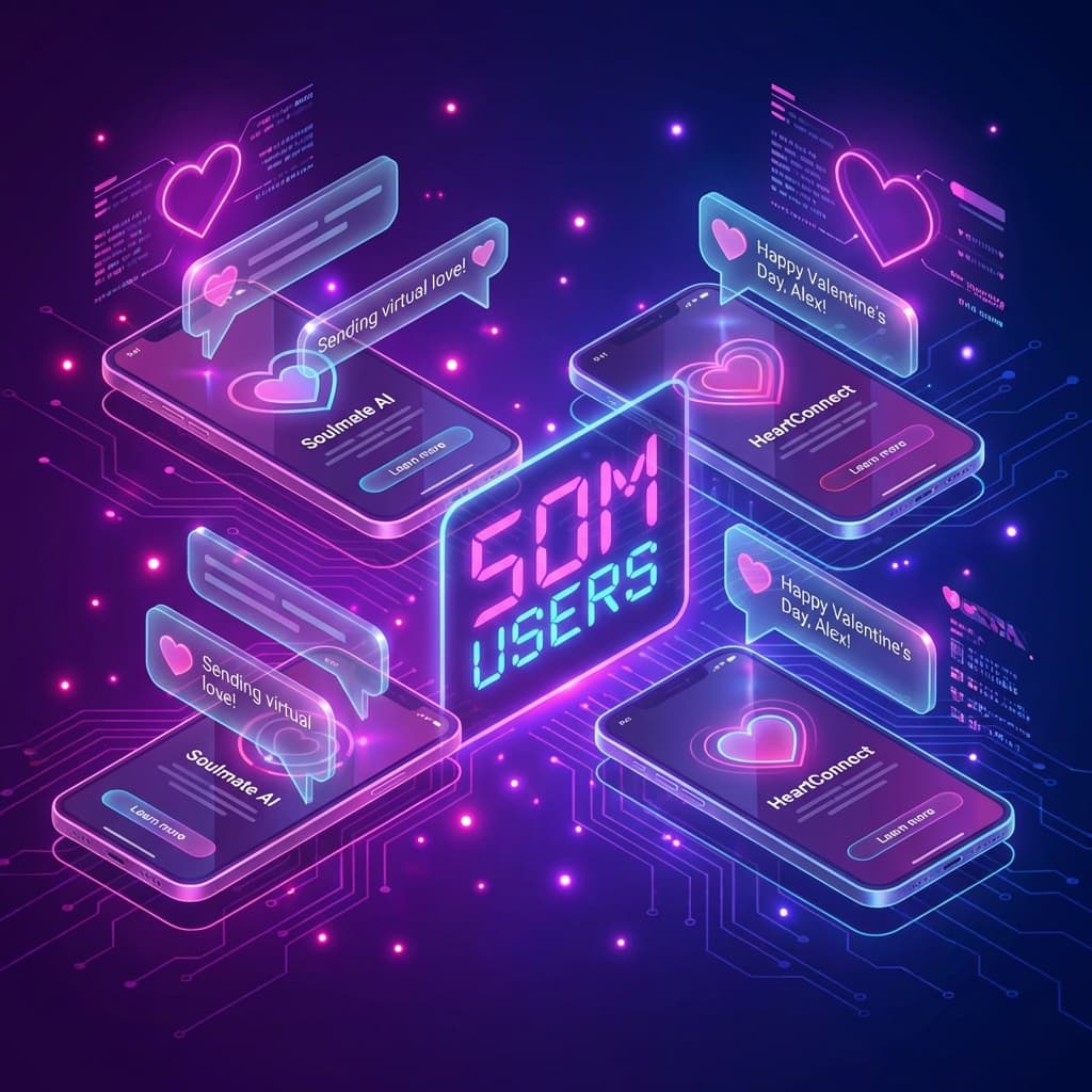 AI companion apps reach 50 million users Valentine's Day 2026 AI girlfriend AI boyfriend