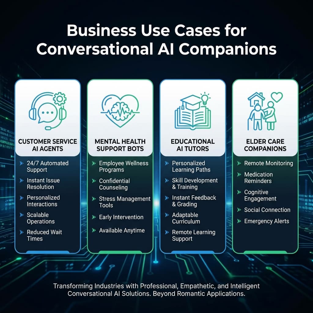 Business use cases for conversational AI companion technology customer service health education
