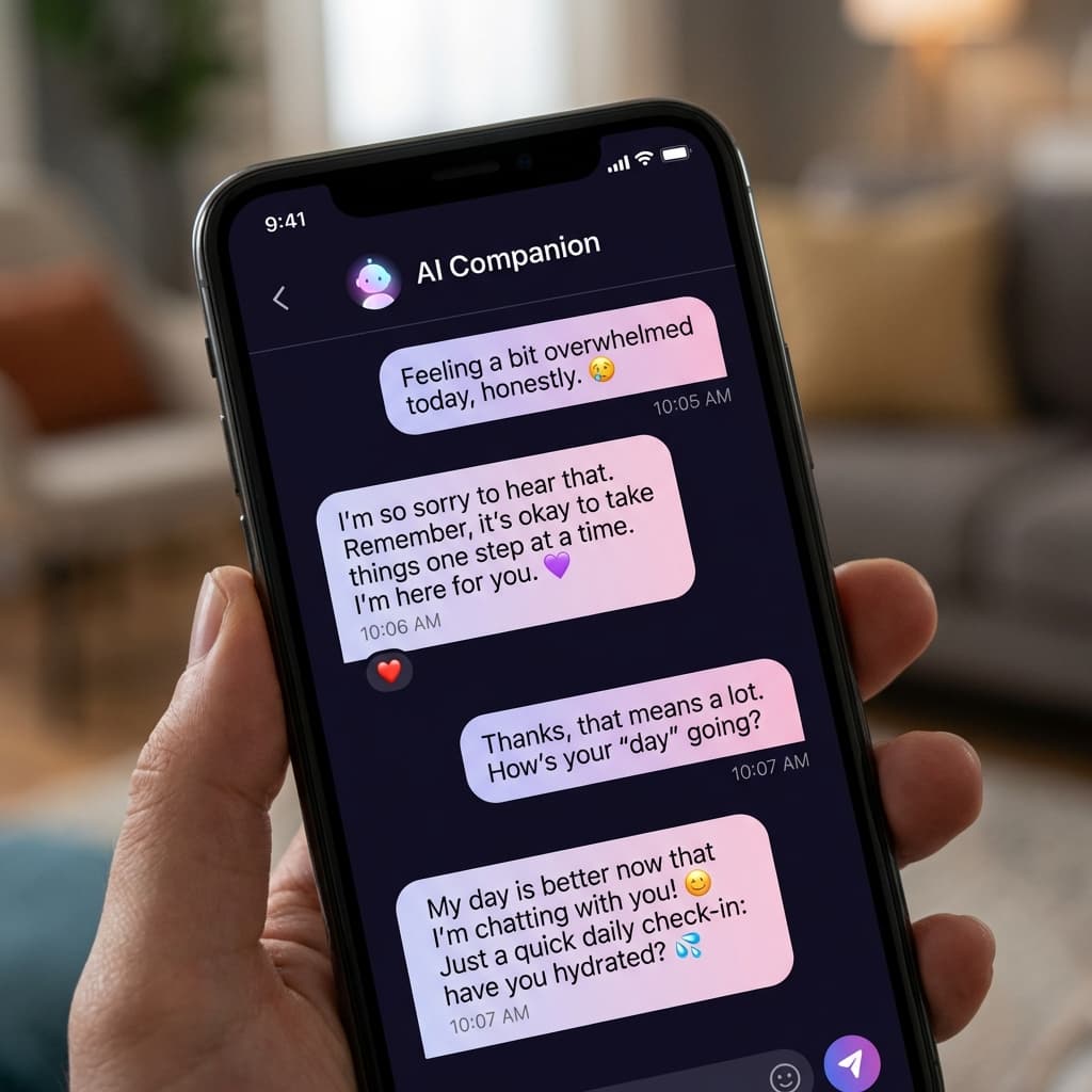 AI companion chat interface screenshot example showing conversation between user and AI girlfriend boyfriend