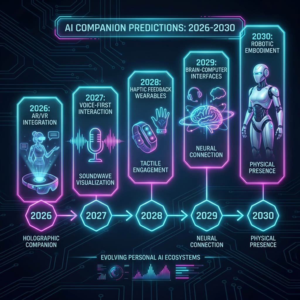 Future of AI companions predictions 2026 to 2030 AR VR voice advanced features