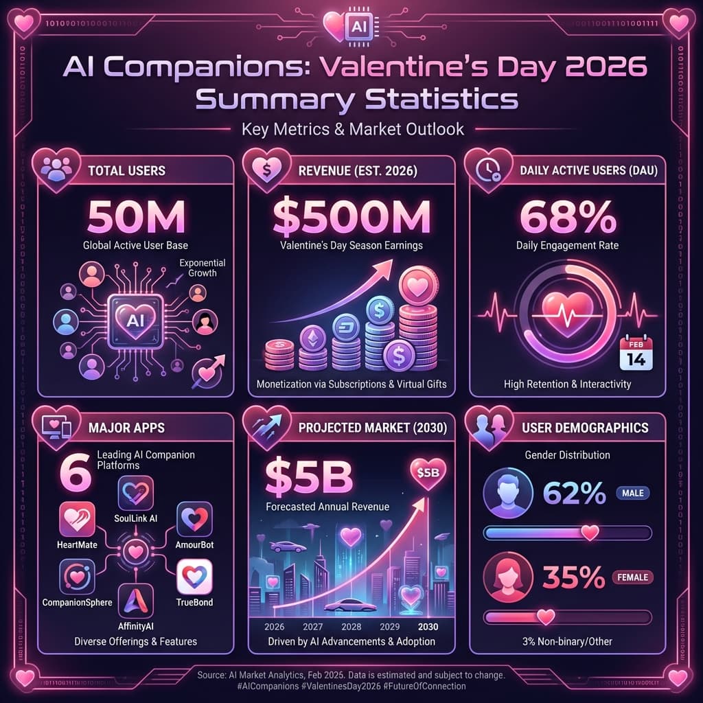 AI companion Valentine's Day 2026 summary statistics 50 million users key takeaways