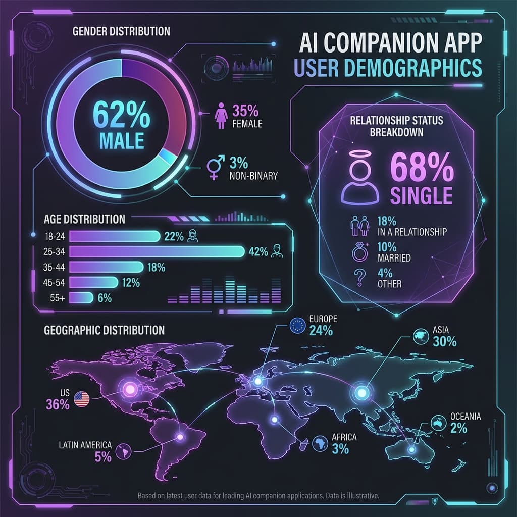 AI companion app user demographics infographic age gender location statistics 2026