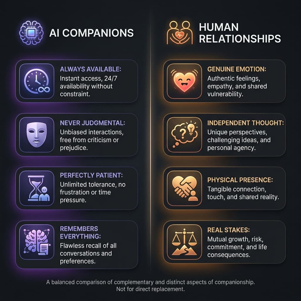 AI companion capabilities vs limitations comparison what AI girlfriends can and cannot do