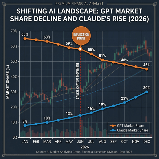 AI assistant market share projections showing Claude gaining from ChatGPT