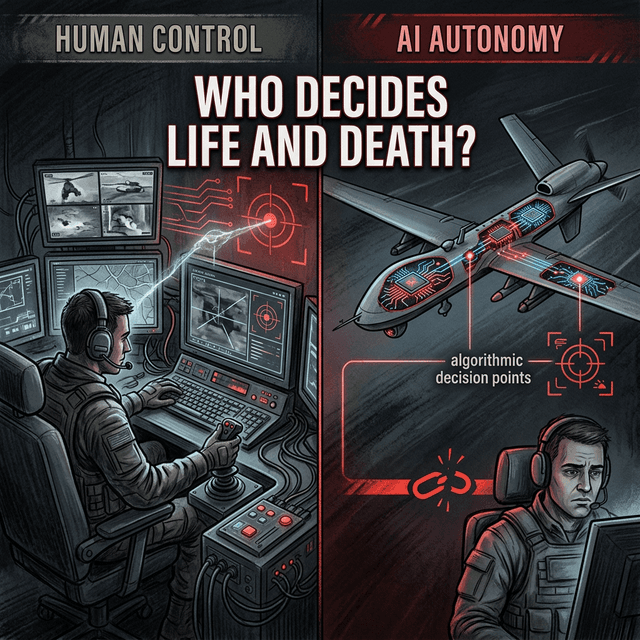 Autonomous weapons AI ethics debate human control versus AI autonomy in life and death military targeting decisions