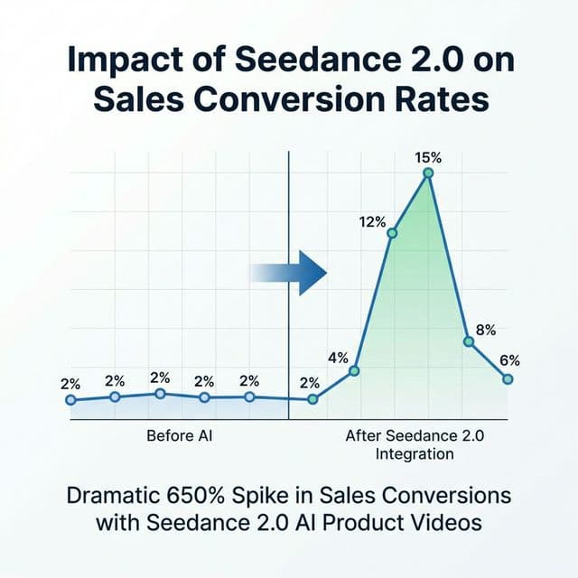 E-commerce conversion rate impact chart showing 80 percent increase with Seedance 2.0 AI product videos
