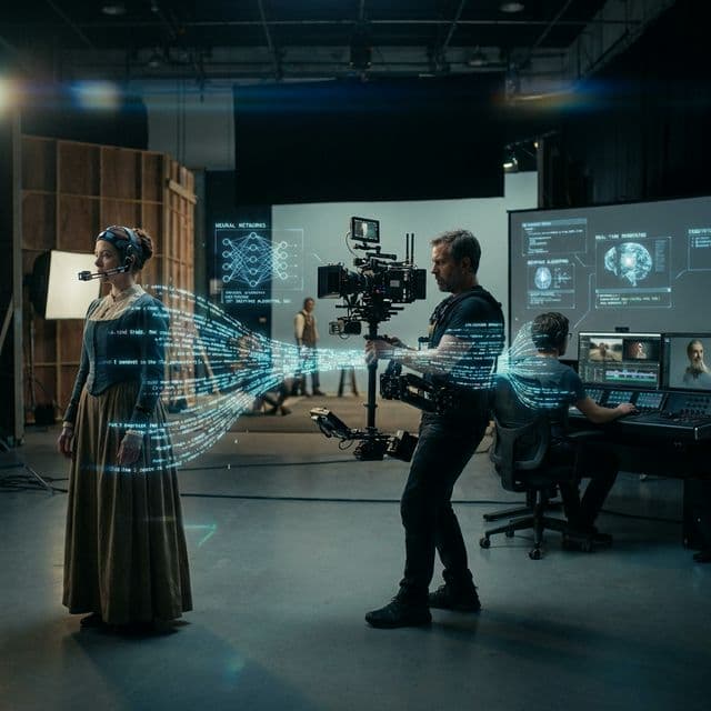 Employment impact visualization showing film industry jobs at risk from AI video generation including actors crew production staff