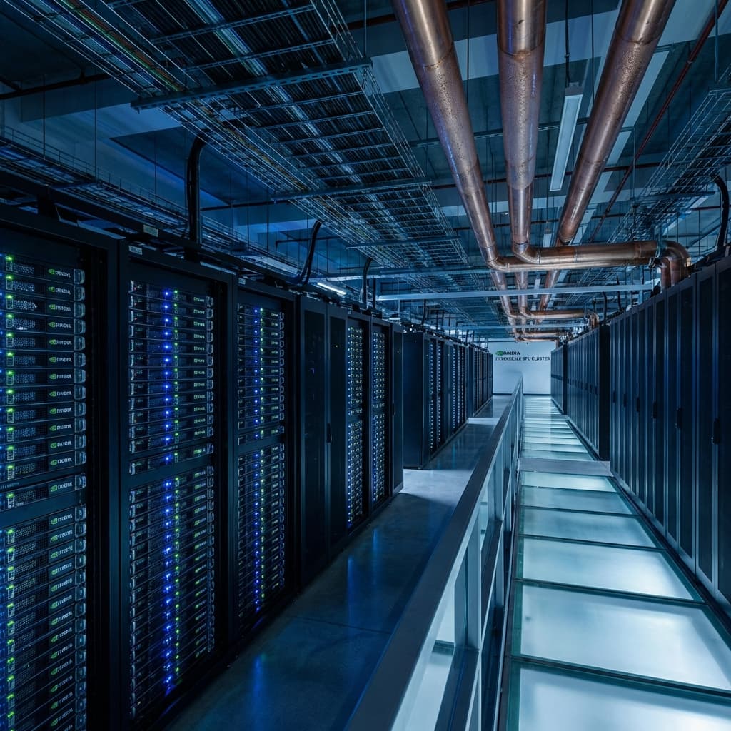 GPU cluster visualization Meta AI data center showing scale of hundreds of thousands of GPUs