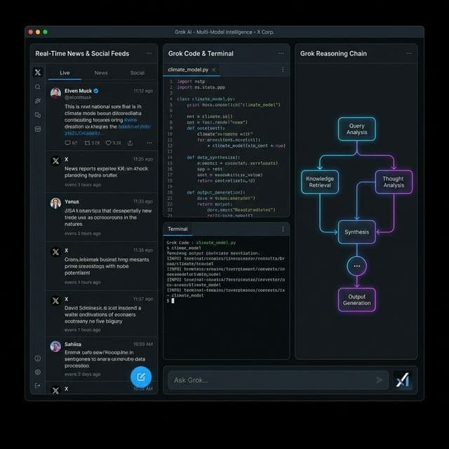 Grok AI interface screenshot showing xAI language model capabilities features compared to ChatGPT