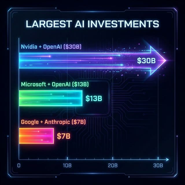 Largest AI investments comparison chart Nvidia 30 billion OpenAI versus Microsoft Google Saudi Arabia deals
