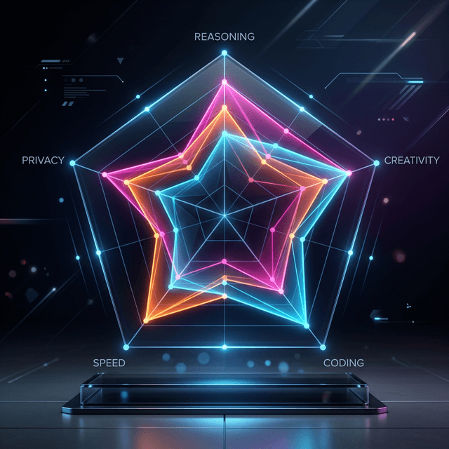 Performance comparison radar chart ChatGPT Claude Gemini across multiple categories capabilities 2026