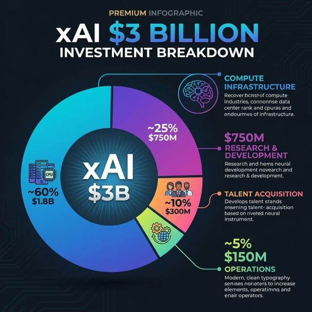 3 billion dollar investment breakdown infographic Saudi xAI showing allocation compute infrastructure research talent development