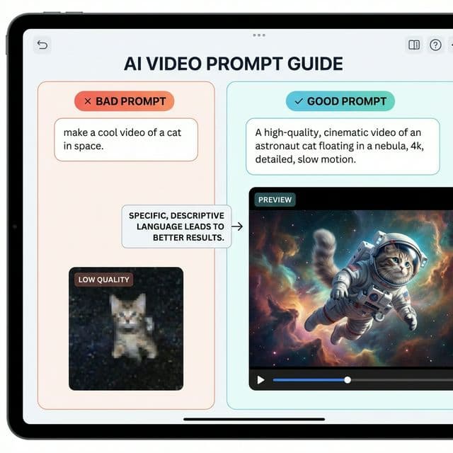 Seedance 2.0 prompt engineering guide showing bad versus good prompts and resulting video quality differences
