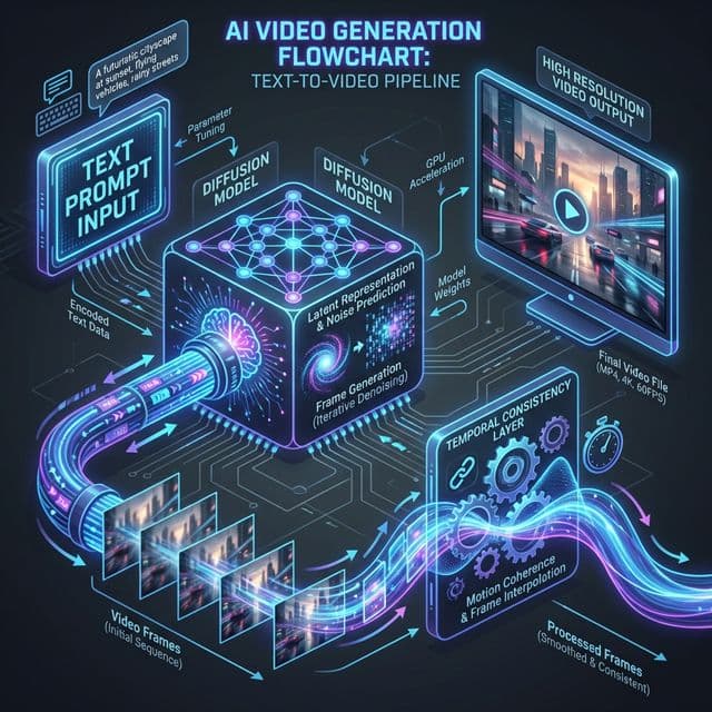 Seedance 2.0 technical architecture diagram showing diffusion model AI video generation pipeline from text to video
