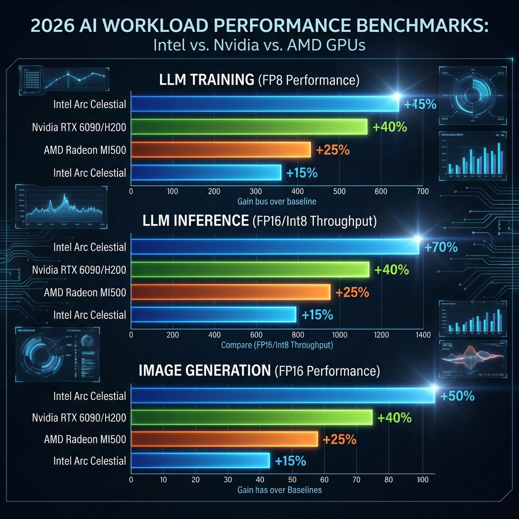 AI GPU performance benchmarks 2026 comparing Nvidia AMD and Intel across training and inference