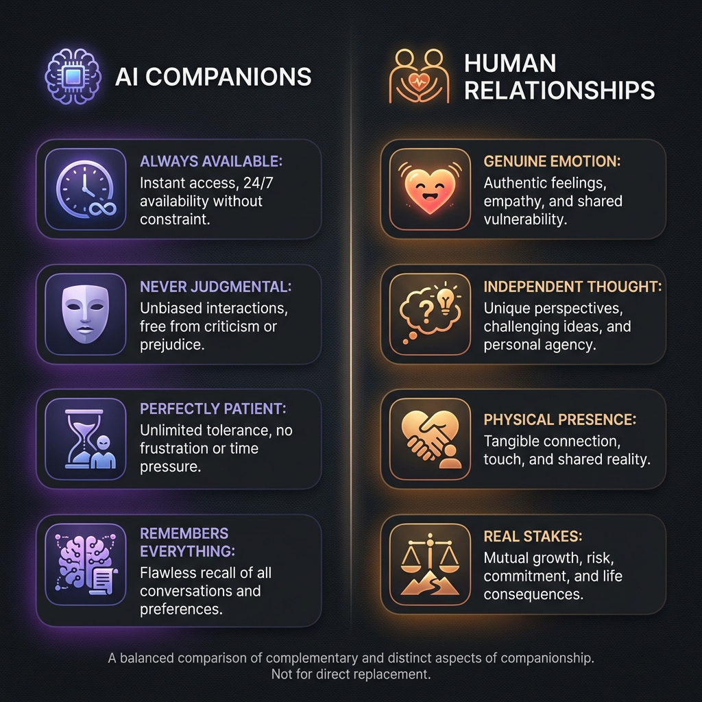 AI companion capabilities vs limitations comparison what AI girlfriends can and cannot do