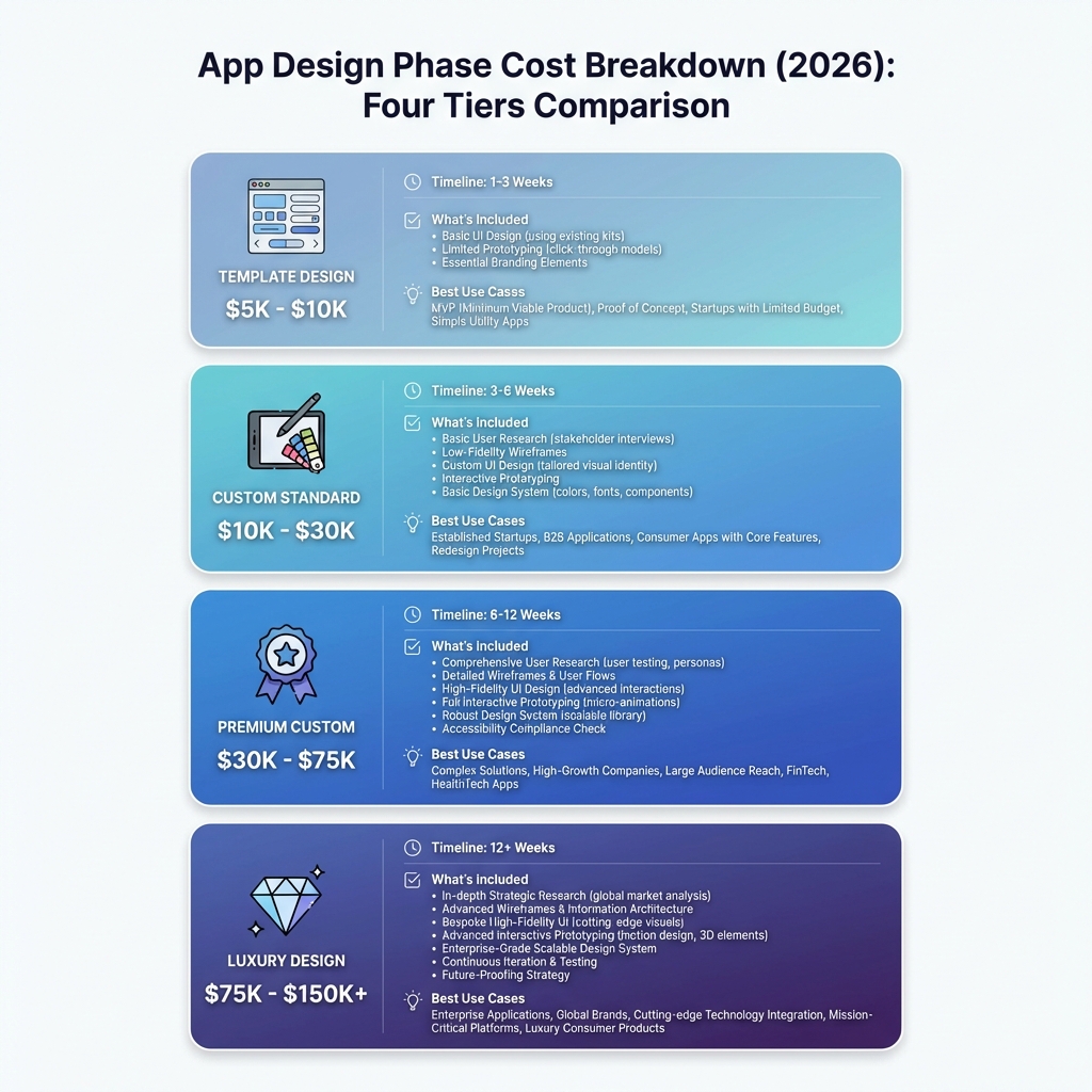 App design cost breakdown from template to luxury custom design 2026
