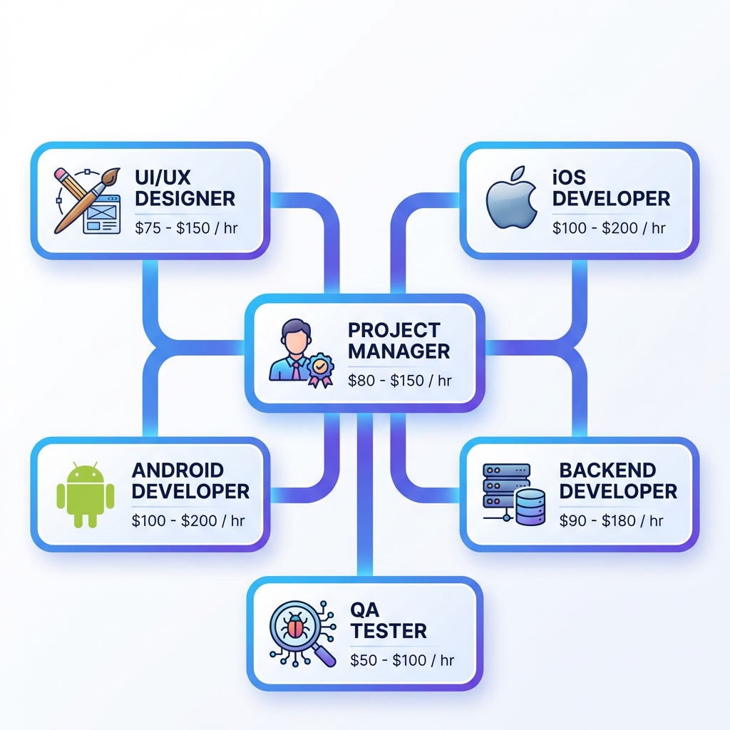 App development team structure and hourly rates by role in 2026