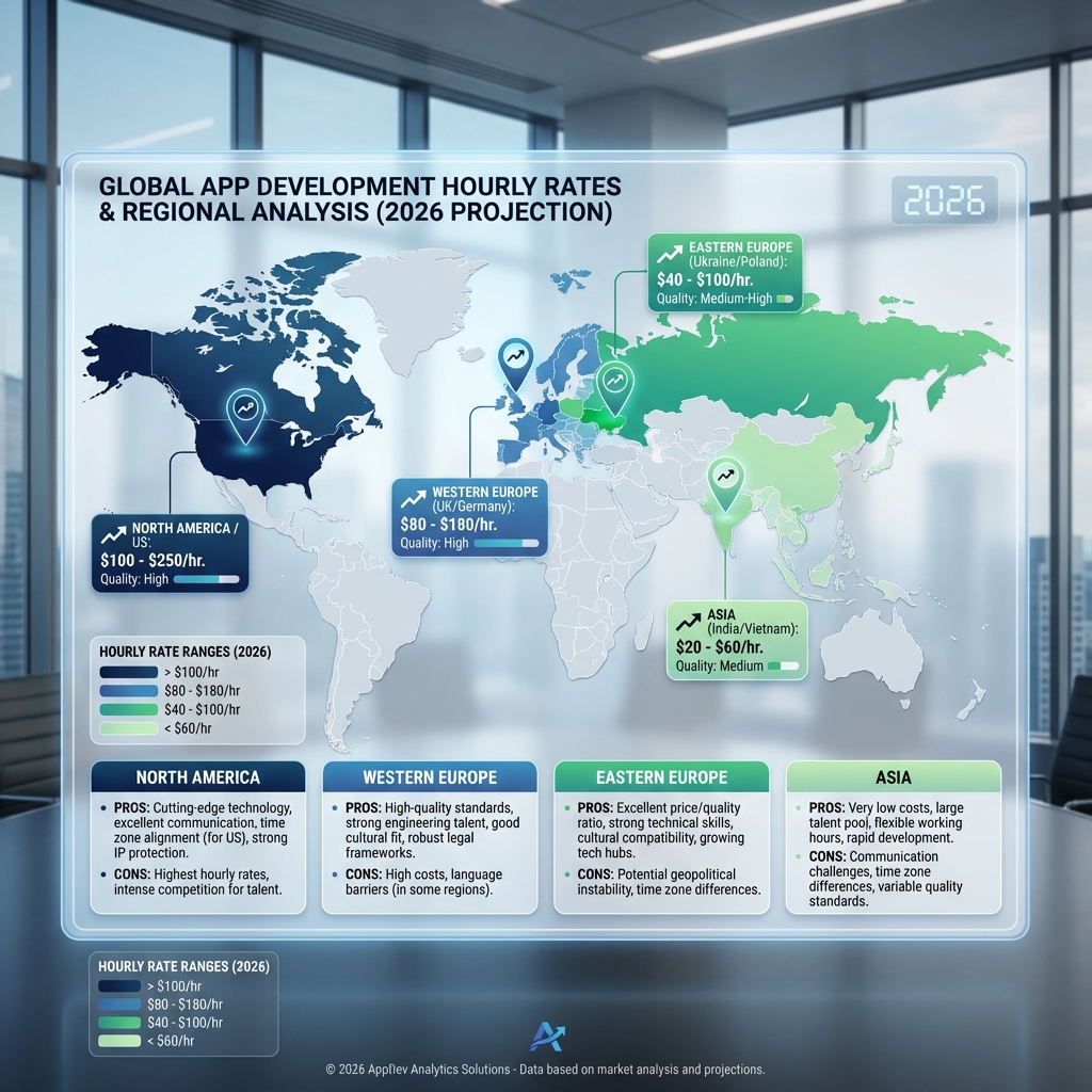 Global app development hourly rates by country and region 2026
