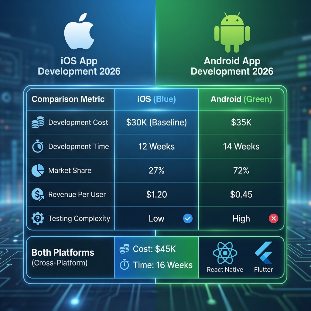 iOS vs Android app development cost comparison 2026