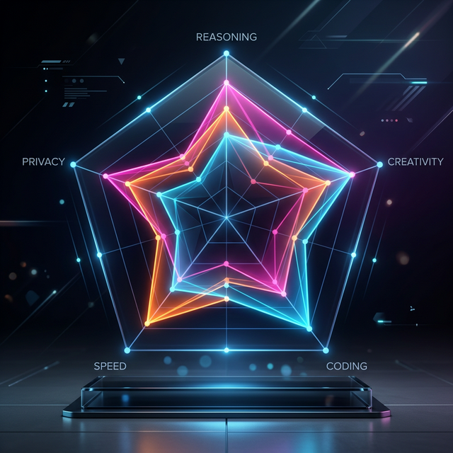 Performance comparison radar chart ChatGPT Claude Gemini across multiple categories capabilities 2026